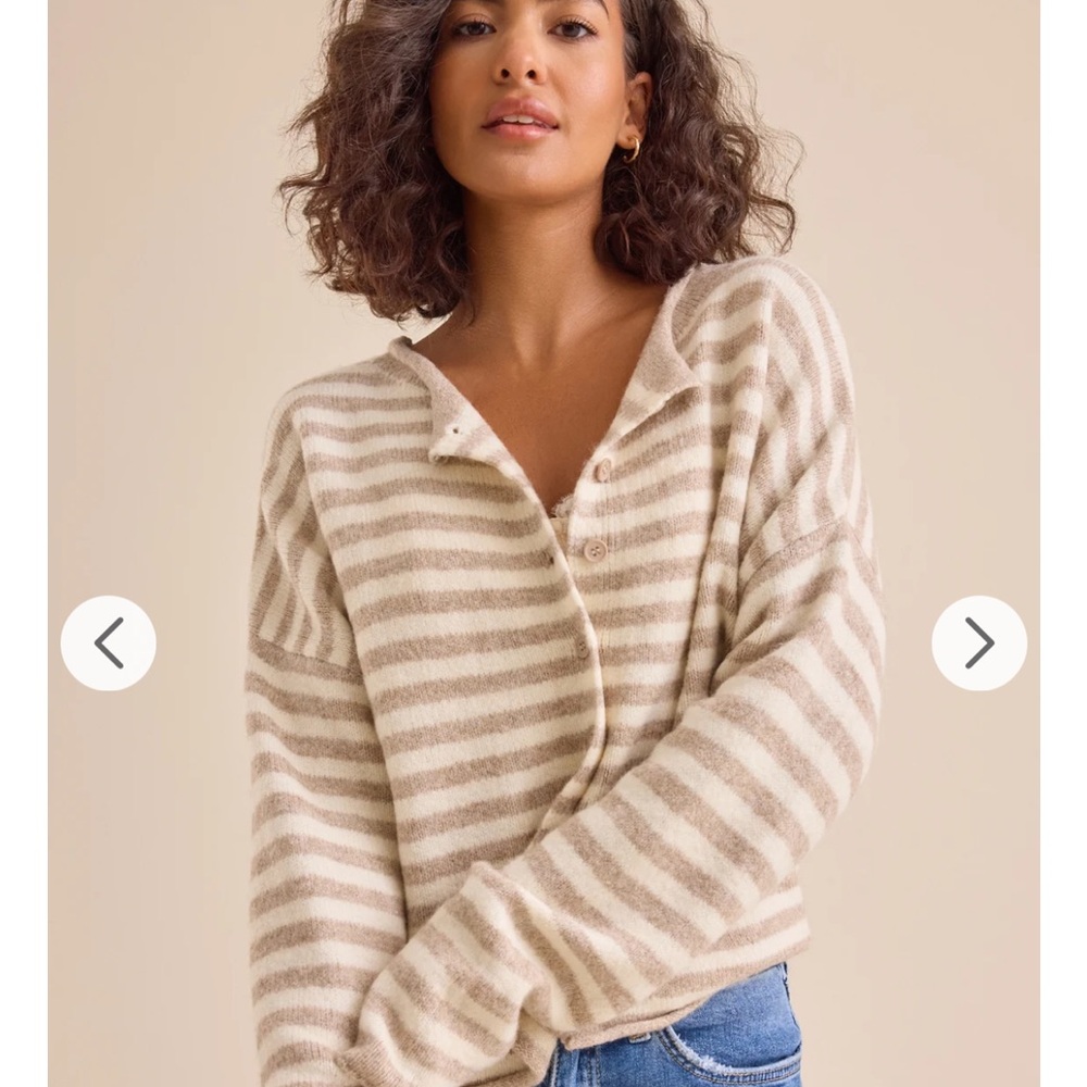 Altar'd State Taupe and Cream Striped Sweater